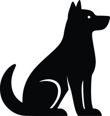 Silhouette dog sitting isolated black shape domestic pet vector illustration