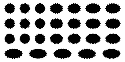 Starburst sticker set. Collection of special offer sale round and oval sunburst labels. Stickers and badges with star edges for promo advertising.