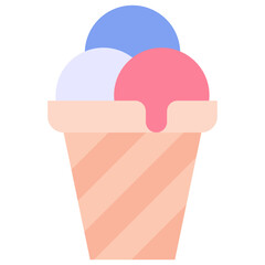 Cone Ice Cream Vector Icon, Fourth Of July Icon, Vector Style Flat Icon. 