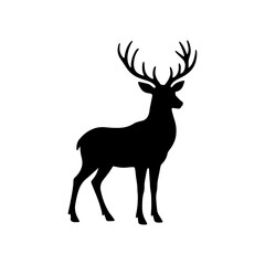 Fototapeta premium Vector art of a black deer silhouette stands isolated on white background