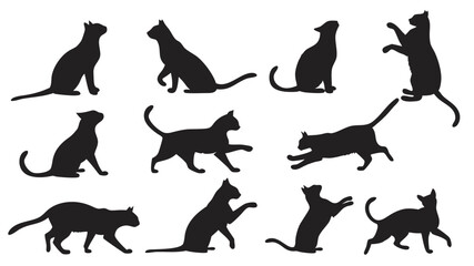 Obraz premium Twelve Black Cat Silhouettes Various Poses Vector Set