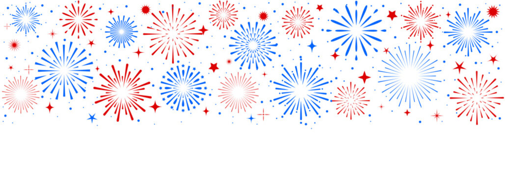 4th of july USA independence day design of american flag with fireworks, firework banner, fireworks border with stars and sparkles