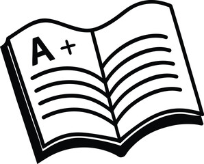 Online class icon vector Line art illustration Gradebook Icon with Open Book and Grade Marks