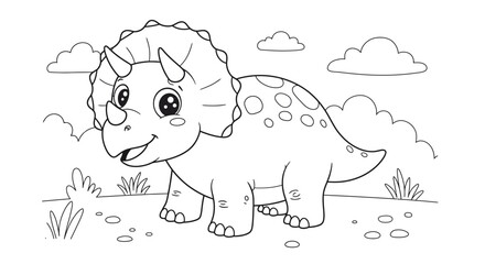 Easy Cute Dinosaur Cartoon Coloring Book Page For Kids