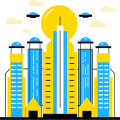 Skyscraper buildings in 3D modeling style