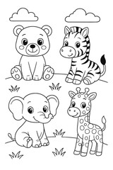 Obraz premium Cute Safari Friends Coloring Page