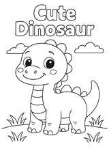 Easy Cute Dinosaur Cartoon Coloring Book Page For Kids