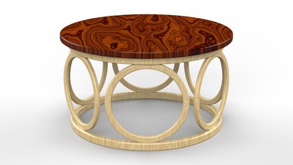 Dark Brown Wooden Table top. Circle Pattern Base. Isolated. White background. 3d render