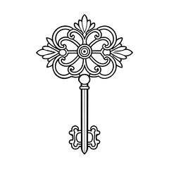 Ornate decorative key design isolated on white background