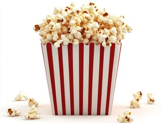 Red Striped Popcorn Bucket 3D Render, Movie Snack, Cinema Food Popcorn, 3D Render