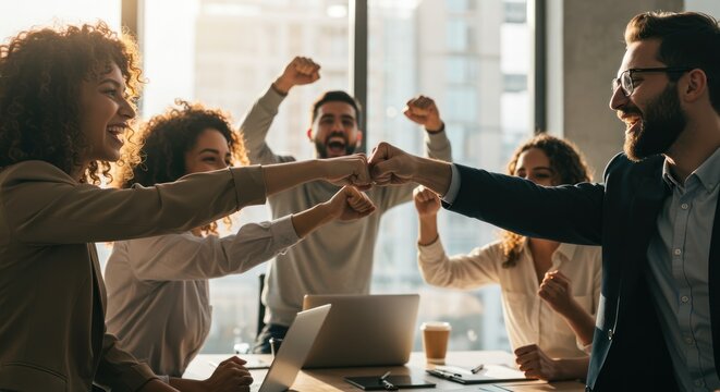 Teamwork Triumph Celebrating Success and Collaborative Achievements - Powered by Adobe