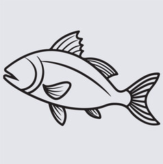 deep outline fish silhouette vector art illustration, fish on a white background