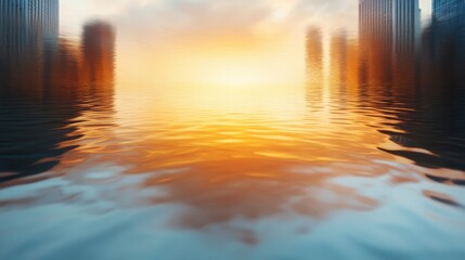Fototapeta premium A stunning sunset reflected on a tranquil water surface, creating an ethereal atmosphere that evokes calmness, beauty, and the meditative qualities of nature's wonder.