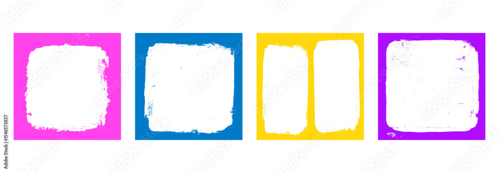 Poster grunge multi colors graffiti square frames set templates. ink paint border with rough edges for cove