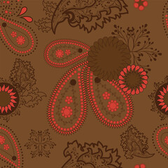 Paisley and Floral Pattern in Brown and Red