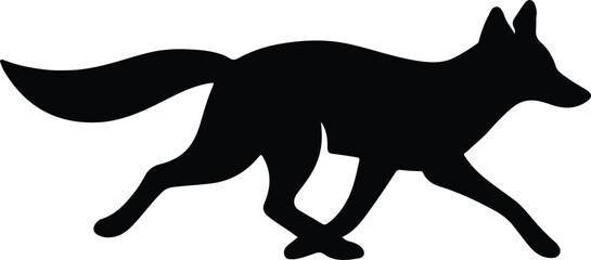 Silhouette fox running wild animal black and white vector illustration