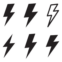 Simple Lightning Bolt Silhouette Icon Set