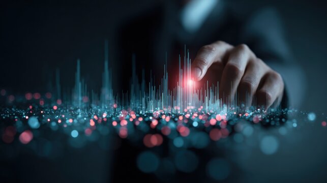 Analyzing data trends in business analytics digital workspace infographic high-tech environment close-up insights