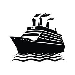 Obraz premium Vector illustration of a ship and boat icon on the sea with a cruise liner symbol for travel and maritime transportation