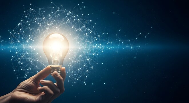 Illuminating Ideas  A Hand Holding a Bright Light Bulb Representing Innovation and Connection