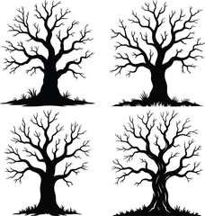 Obraz premium Halloween Tree Silhouette, Spooky Tree Silhouette, Haunted Tree Vector