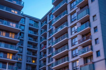 Fototapeta premium A multistory building with balconies windows and a cooltoned exterior