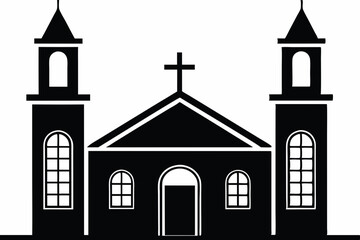Christianity church building with cross icon silhouette 
