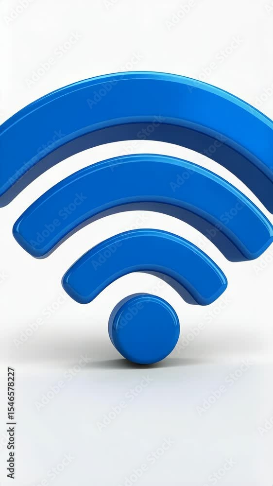 Poster vibrant blue wifi symbol with three signal waves and a rounded base against a clean white background