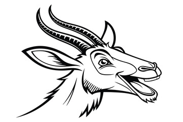 Detailed antelope head gazes right, showcasing curved horns and a bold black outline