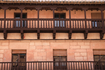 Historical houses in Plaza Mayor Square in Villanueva de los Infantes town