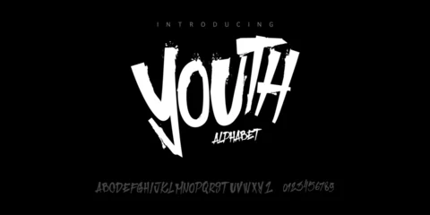 Fototapeten Graffiti Font Youth. Youthful font with skater quotes. Marker graffiti street art font dynamic bold strokes, spirited expressive headline, youth urban vibe. Art typo design. Vector typeset.  © Ook