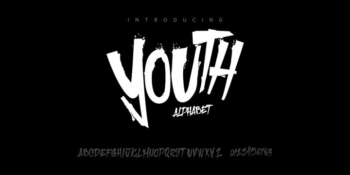 Font Youth. Youthful font with skater quotes. Marker graffiti street art font dynamic bold strokes, spirited expressive headline, youth urban vibe. Art typo design. Vector typeset.