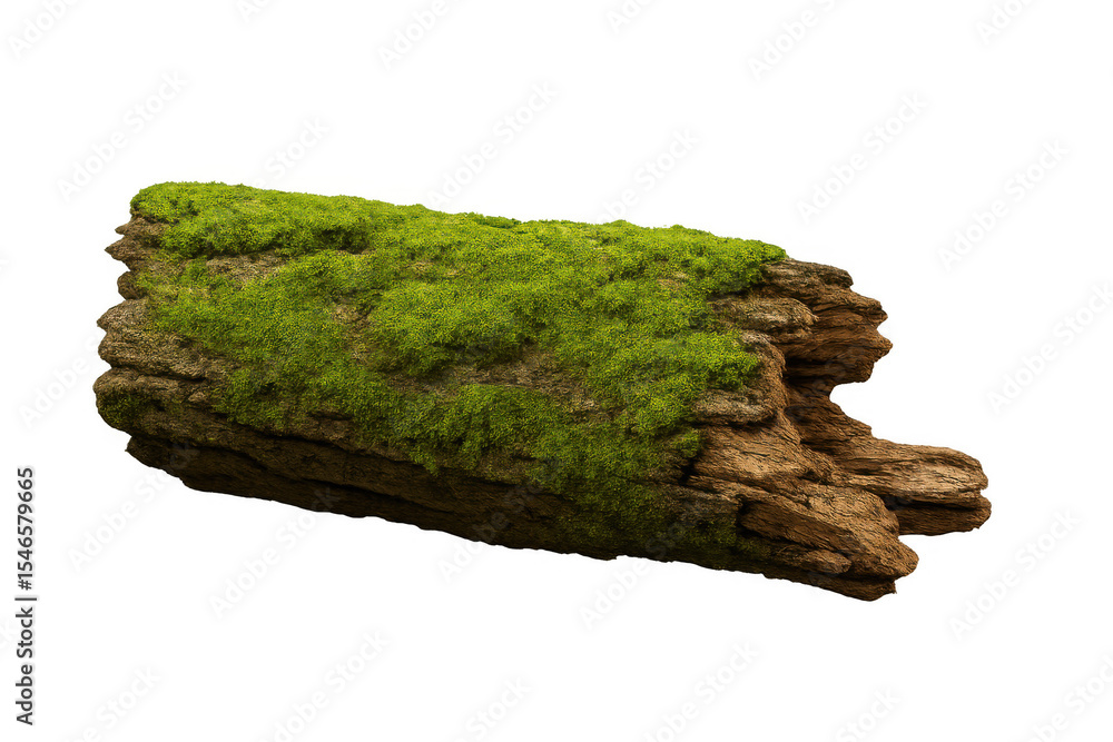 Poster realistic mossy log isolated on transparent background, perfect for photo editing and compositing in