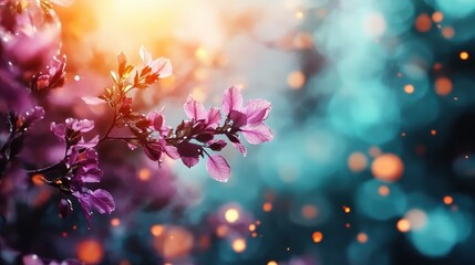 A close-up of pink blossoms surrounded by a colorful bokeh background, capturing the beauty of nature and evoking a sense of wonder and tranquility.