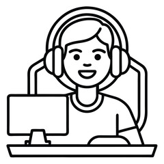 eSports Gamer with Headset Playing on PC girl with laptop