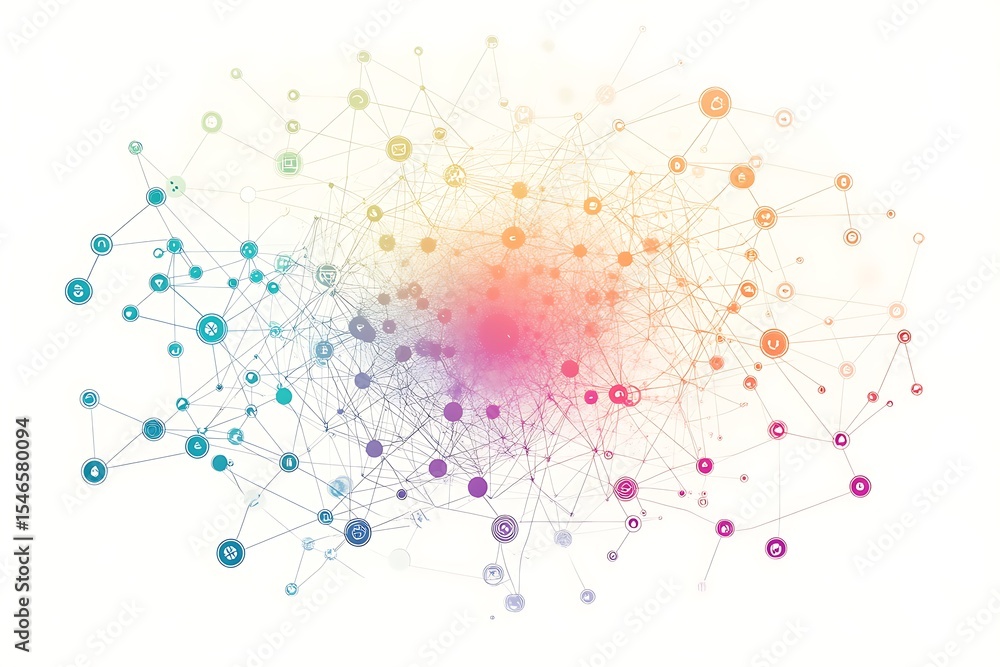 Aufkleber Abstract Network Connections With Colorful Nodes on White Background