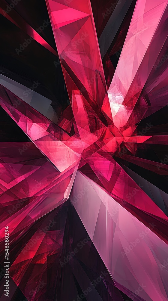 Poster abstract red geometric fractal shattered crystal design on dark textured backdrop