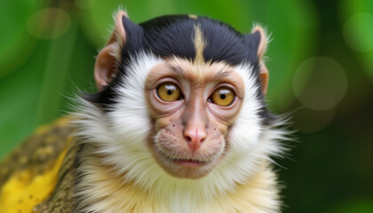 Obraz premium Monkey with expressive eyes and vibrant fur in natural surroundings 