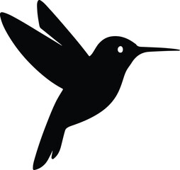 Silhouette hummingbird flying in black and white vector illustration