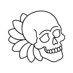 Line Art Skull with Flower Design Black and White Illustration
