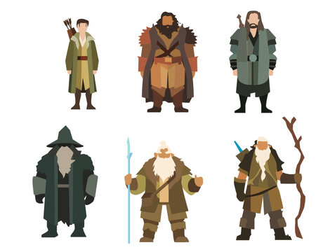 Fantasy Character Vector Collection Featuring Wizards, Warriors, Archers and Dwarves in Medieval RPG Style
