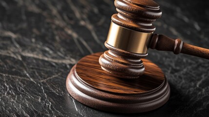 Wooden gavel on dark surface