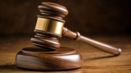 Wooden gavel resting on a stand
