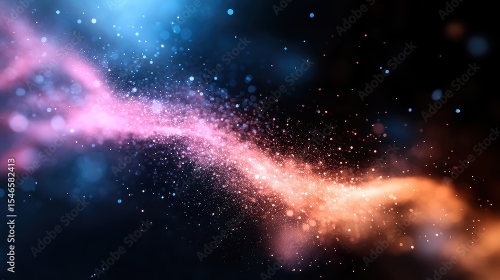 Poster an enchanting abstract representation of cosmic colors and lights swirling together, creating a vibr