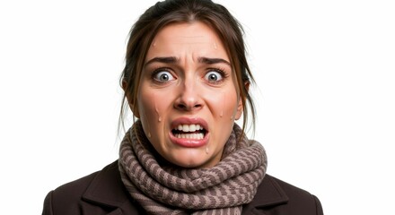 Woman displays intense anxiety, showing extreme fear and desperation