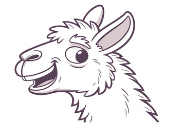 Friendly cartoon llama smiling with its head turned to the side displays a happy attitude