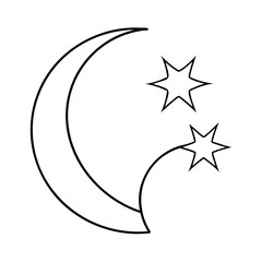 Crescent Moon and Two Stars Black Line Art Illustration