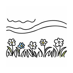 Simple Line Drawing Flowers Grass Wavy Lines line art