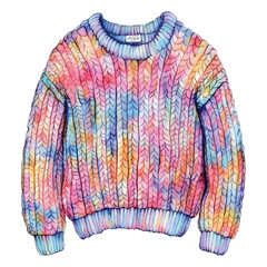 Watercolor illustration of colorful knitted sweater on transparent background vector png