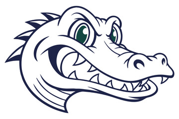 Outlined gator face with sharp teeth and green eyes shows menacing expression